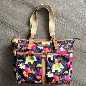 LILY BLOOM Elephant Rain Satchel Tote Bag, bold colorful, EXCELLENT CONDITION